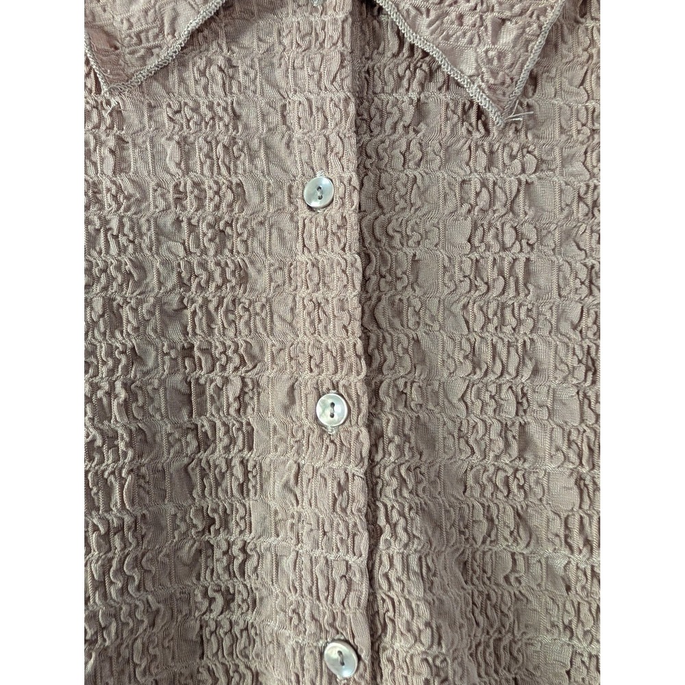 Joie Womens XS Taupe Smocked Crinkle Textured Button Down Shirt Fairy Goblincore - Picture 7 of 10